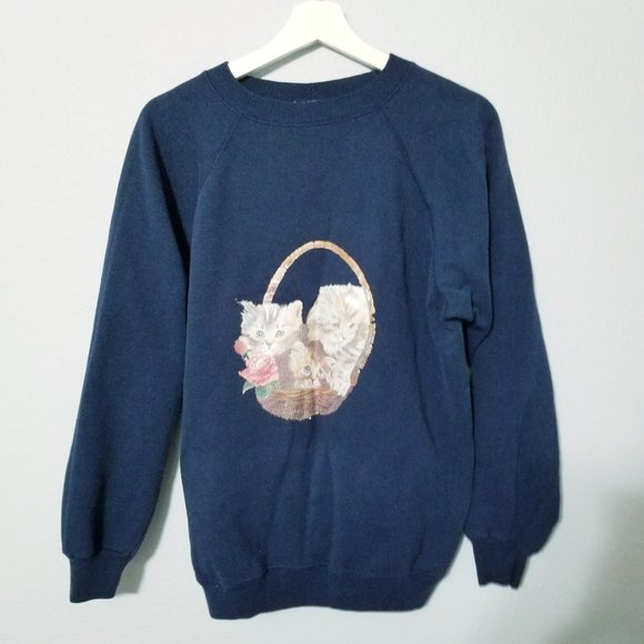 Tops - Vintage 80's 90's Glitter Print Cat Sweatshirt